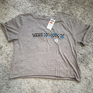 Vans Heather Gray Tee with Blue Floral Checker Logo